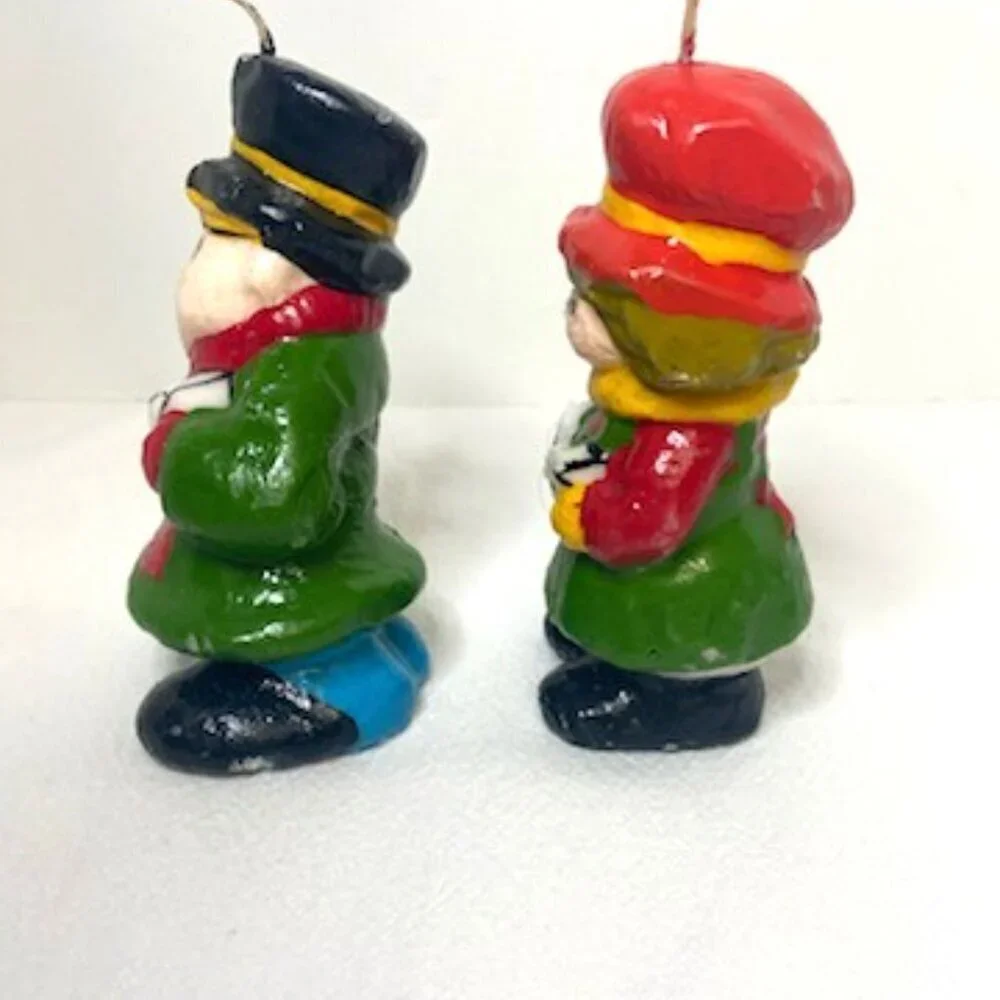 Vintage Interpur Christmas Caroler Candles Pair Retro Classic Holiday Decor 5